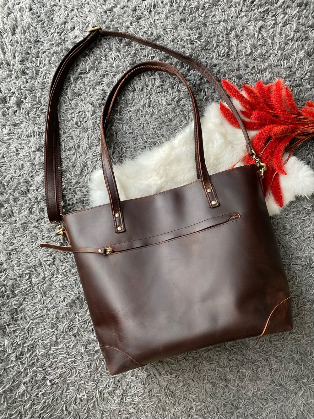 S-ZONE Vintage Genuine Leather Large Tote Bag